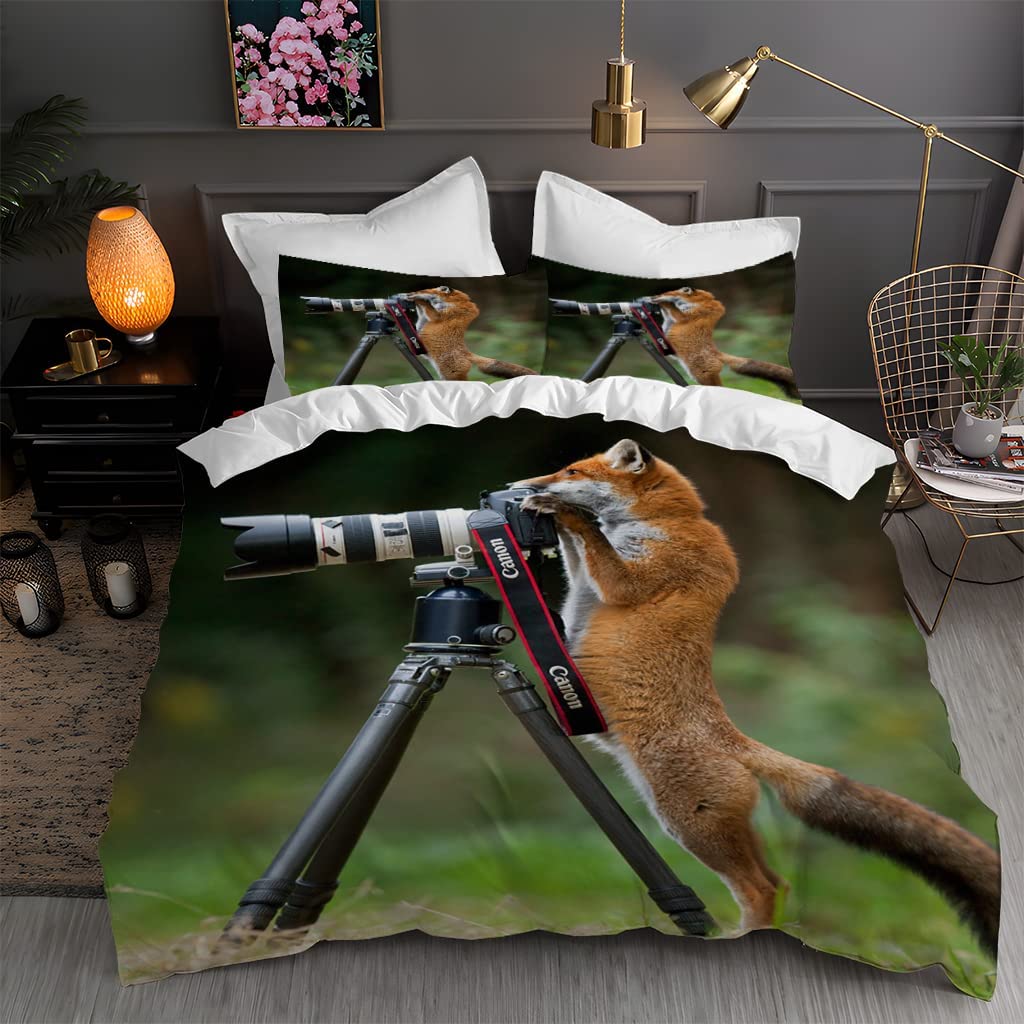 Cartoon Fox Duvet Cover Set Cute Kawaii Wild Animals King Queen Size Polyester Comforter Cover With Pillowcase For Kids Teens