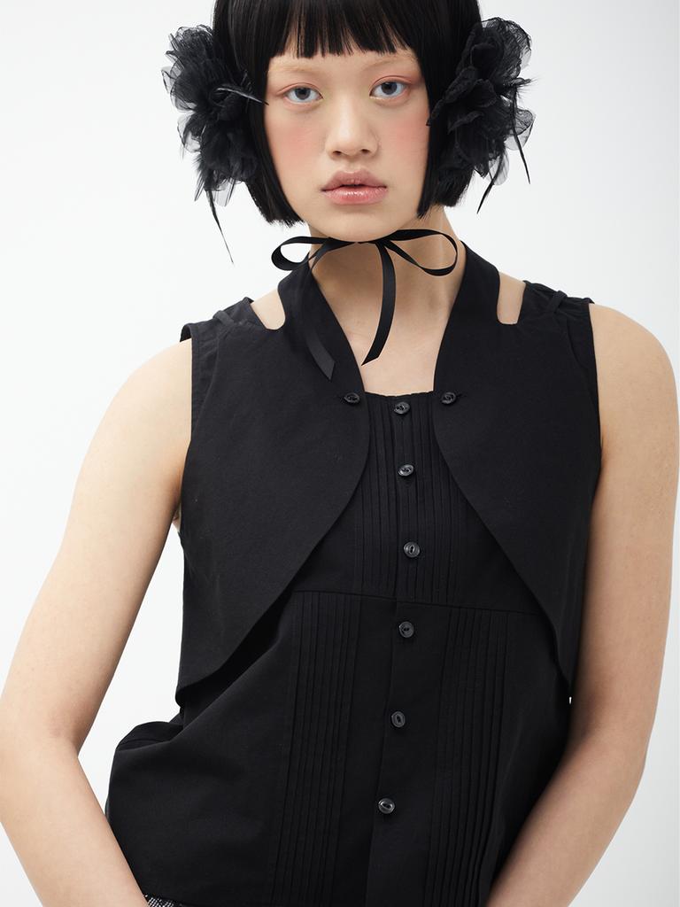 SMIEUR Double Vest Blouse (Black)