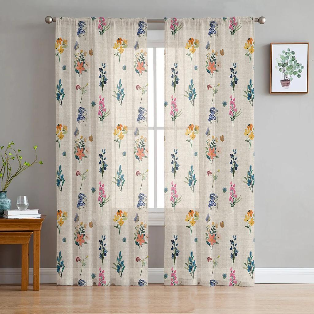 Gänseblümchen Lavendel Schmetterling Transparente Vorhänge zur Wohnzimmerdekoration Fenstervorhang Küche Tüll Voile Organza Drapierungen