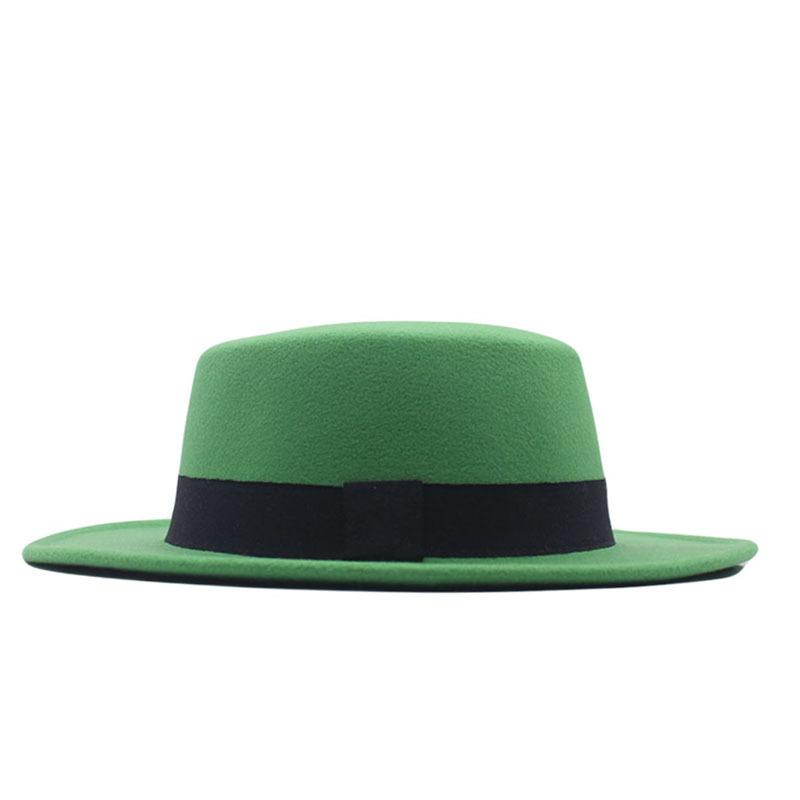 Retro British style black ribbon flat top top hat couple men and women spring and autumn woolen thermal hat
