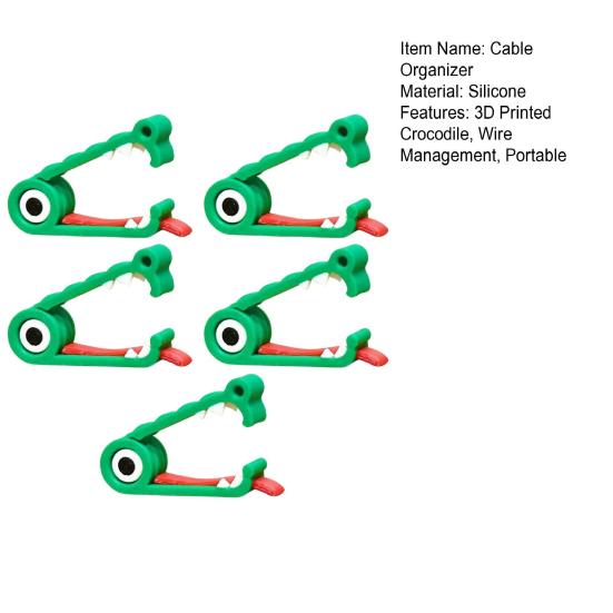 1/2/3/4/5Pcs 3D Printed Crocodile Cable Organizer Reusable Earphone Charging Cable Power Cord Holder Clip Fixator Keeper Wire Management Tools