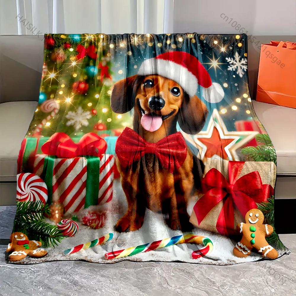 

1PC Dachshund Christmas Gift Blanket Warm Soft Luxury Gifts for Children Adults Suitable for Home Sofa Bed Travel RV 75x90cm