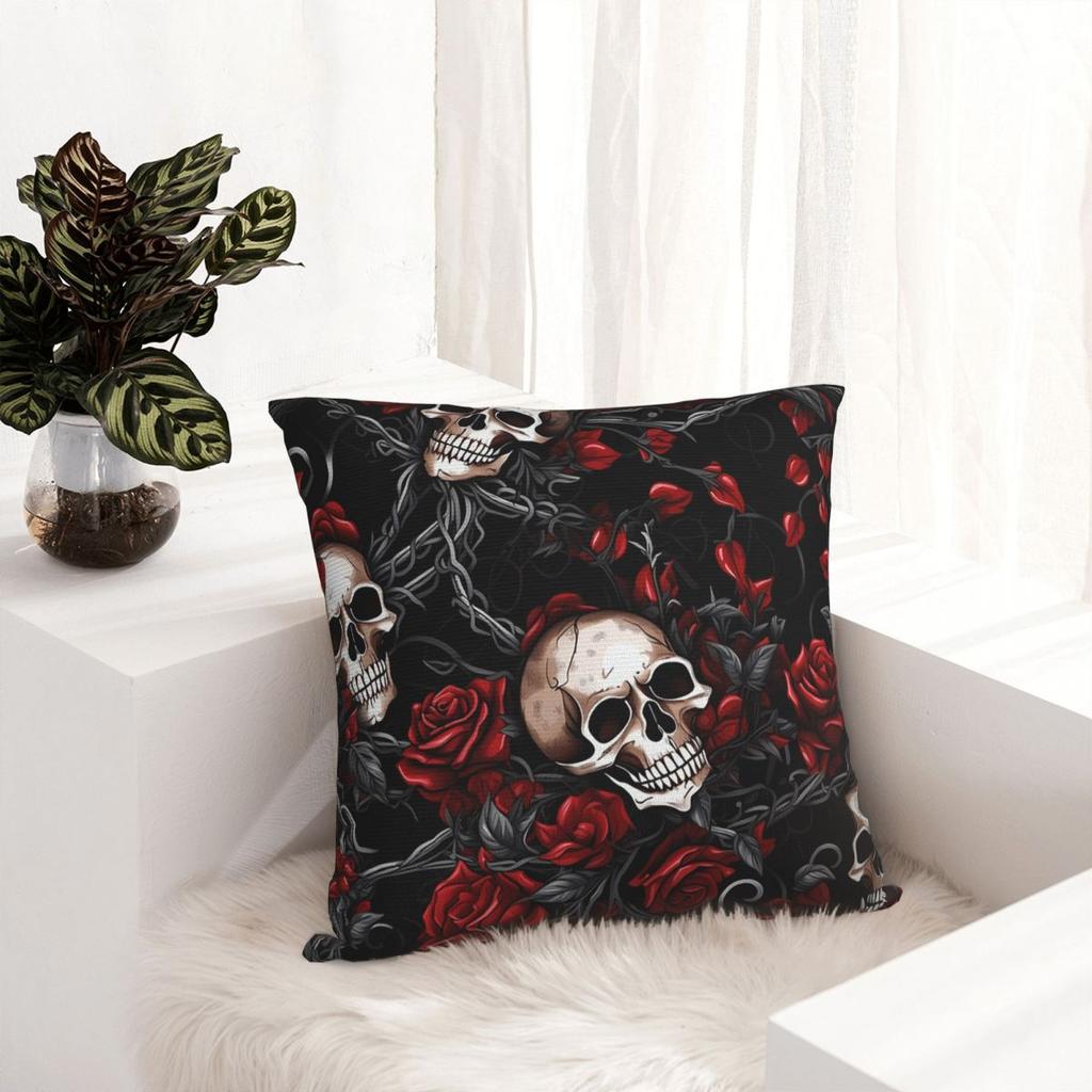 Gothic Skull And Rose Square Pillowcase Cushion Cover Pillow Case Throw Pillow Cover for Home Bedroom Car