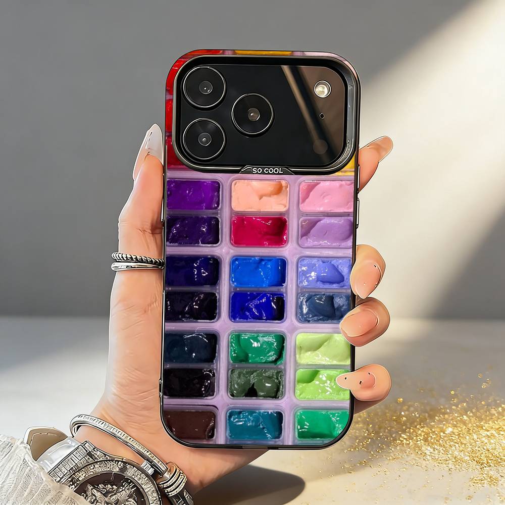 Watercolors Set Paint Palette Phone Case For iPhone17,16,15,14,13,12,11,Pro,MAX Gray Matte Silicone Black Cover