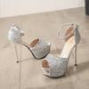 Trend Mode Metall Pailletten Bankett Schuhe Stiletto Fisch Mund Hohl Wasserdicht Plattform Schnalle Sandalen High Heels