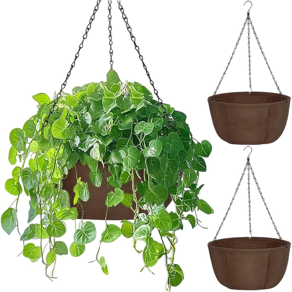 Outdoor Hanging Plant Flower Pots – Fabric Hanging Baskets with Chains for Balcony & Garden Decoration