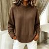 Women's Color Ribbed Knit Cardigan with Stand Collar and Double Zipper, Loose Fit Long Sleeve Sweater Coat for Fall and Winter