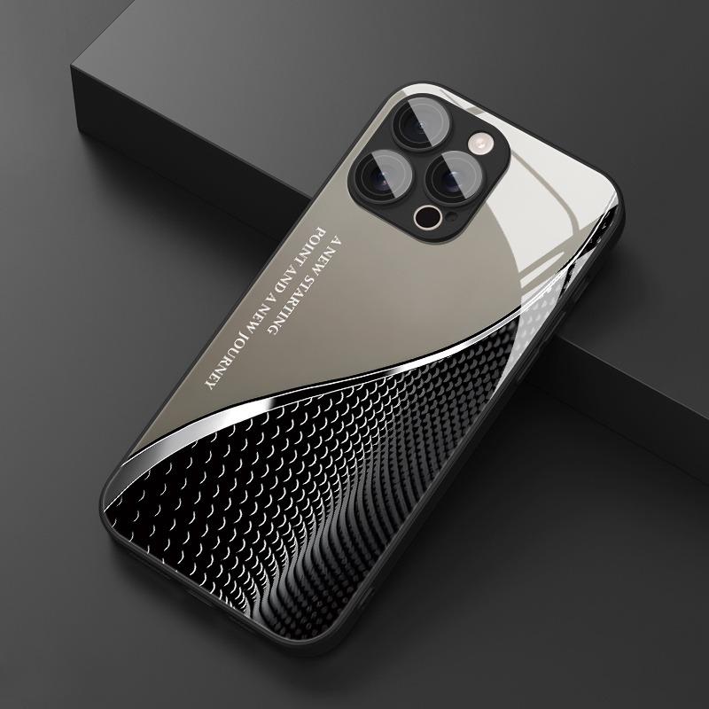 Metallic Texture Line Pattern Tempered Glass Phone Case For iPhone 11 12 13 14 15 16 17 Pro Max 17 Air 7 8 Plus XR XS X Cover