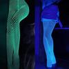Night Fluorescent Women's Long Socks Fishnet Body Stockings Curve Lingerie Mesh Fabric High Waist Sex Tights Sexy Bodysuits