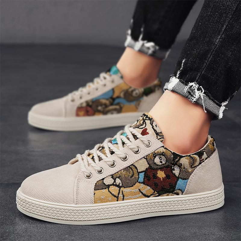 Men's Shoes Summer Breathable Anti Slip Versatile Printed Soft Soled Youth Canvas Oil Painting Original Casual Board Shoe