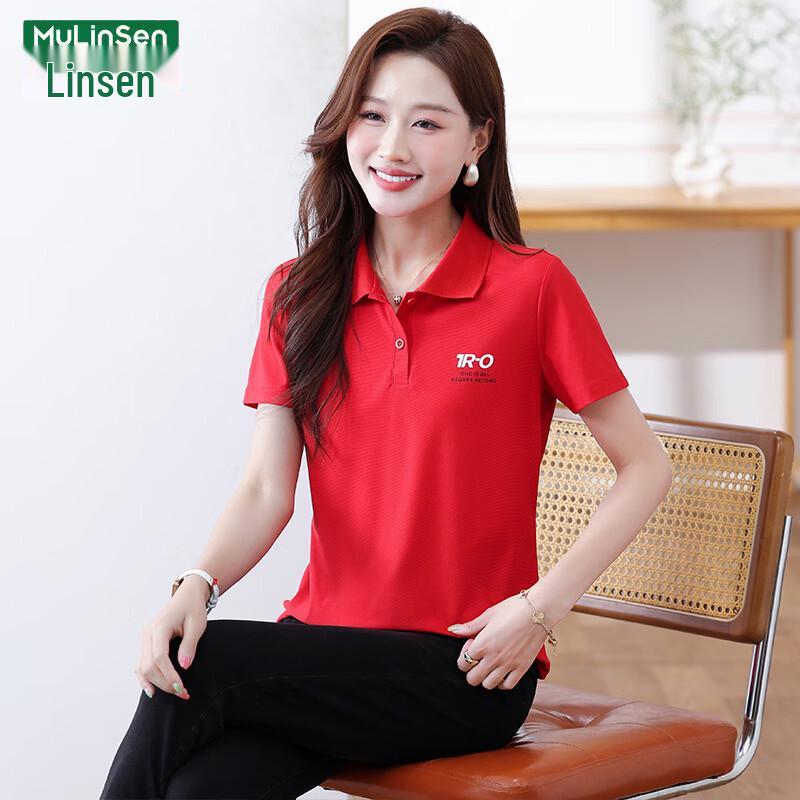 MULINSEN Women s Letter Print Ice Silk Polo T-Shirt L