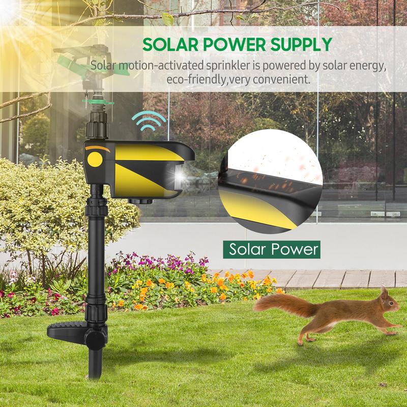 Solar Power Motion Activated Sprinkler Animal Repeller 3 Time Modes Adjustable Spray Angle Sprinkle Distance Garden Sprinkler