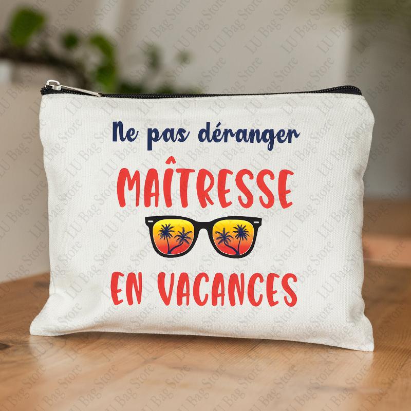 Teacher Theme Women Makeup Bag Maitresse Inspired Cosmetic Case with French Style Design Educational Motif Wallet Work or School