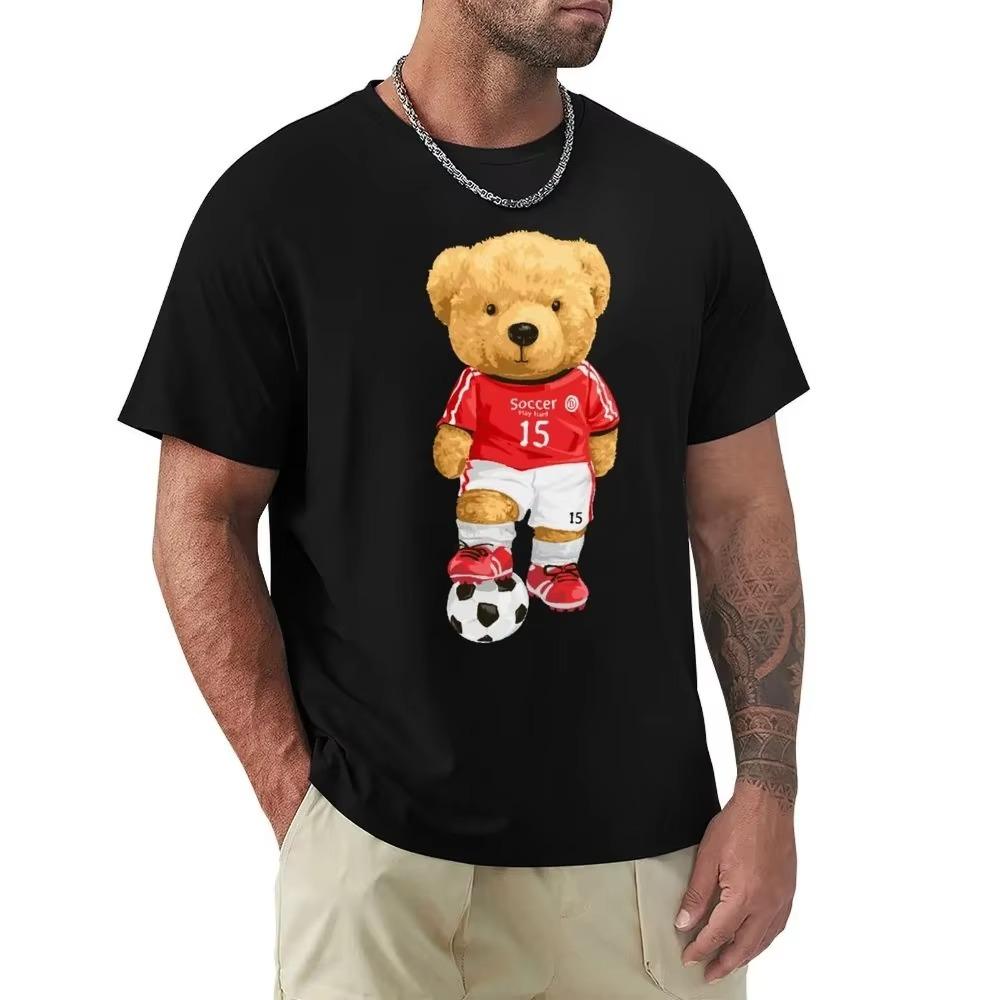 Cute Teddy Teddy Bear in Soccer Player T Shirt Harajuku Short Sleeve T-shirt 100% Cotton Graphics Tshirt Tops