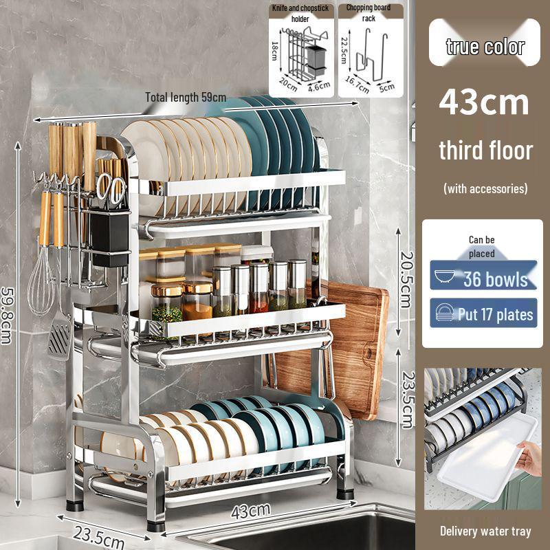 304 Stainless Steel Multi-functional Dish Drying Rack for Plates and Bowls