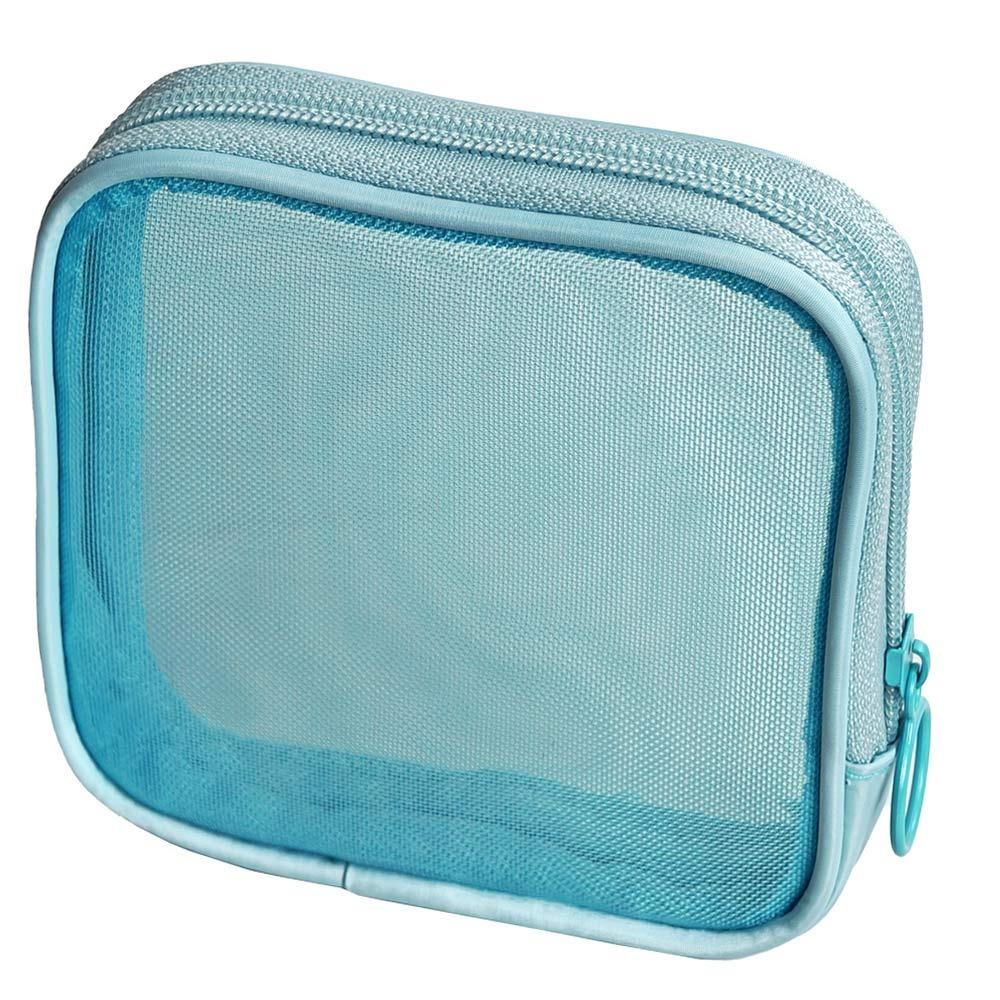 

Simple Mesh Mesh Storage Bag Solid Color Portable Makeup Bag Zipper Design Lipstick Cosmetic Pouch синий