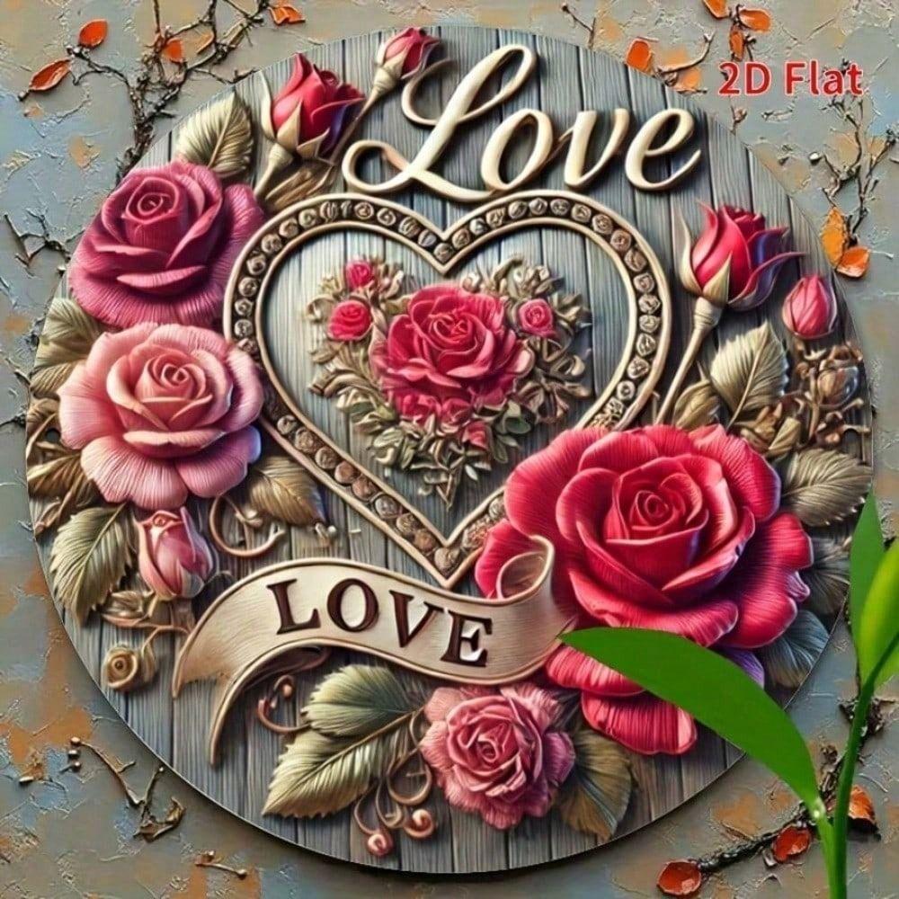

Metal Poster Wall Art, Rose Gold Heart with Roses, Romantic Gift for Valentine