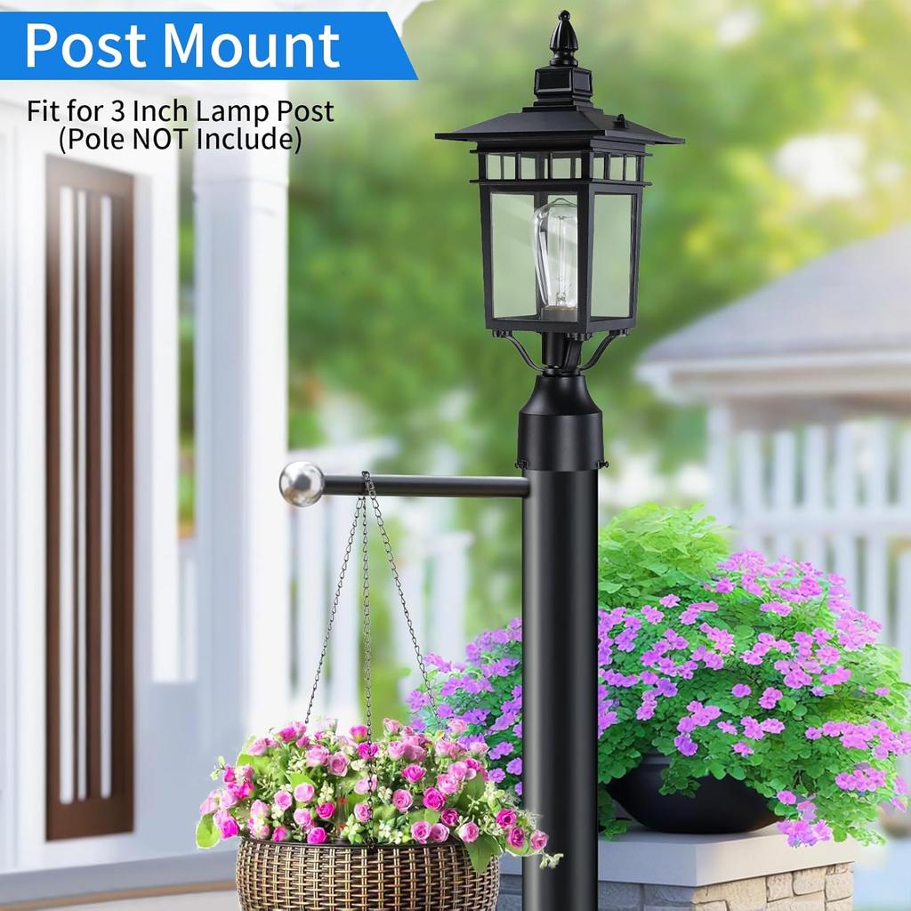 17.6' Outdoor Post Light, 2-Pack, Black Waterproof Column Lantern with Glass for Garden Path