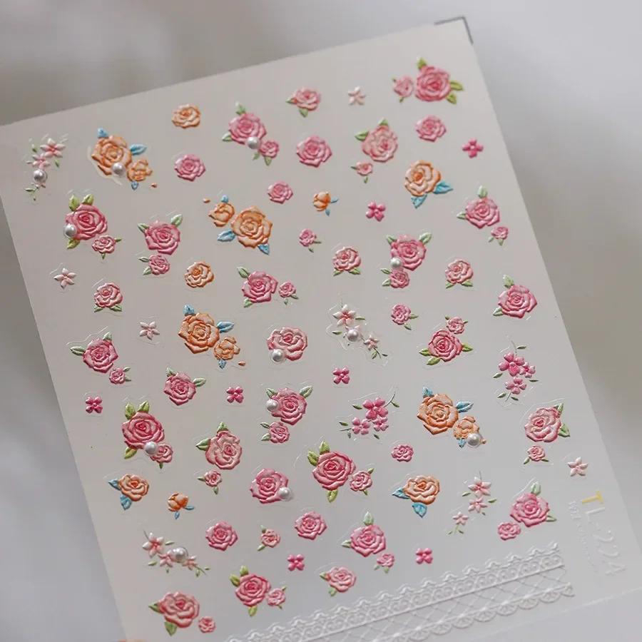 Camellia Flower Blooming Petal Floral Blue Leaves Chinese Characters Poetry Golden 5D Nail Art Sticker Adhesive Manicure Decal