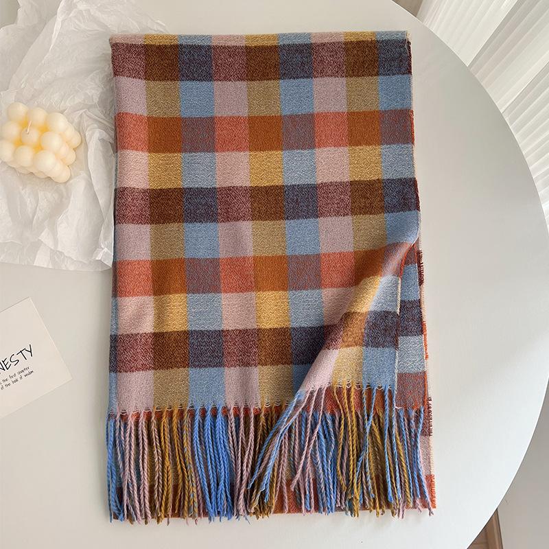New Style Cashmere Imitation Japanese Small Lattice Scarf In Winter WomenS Medium Long Thickened Leisure Warm Keeping Scarf