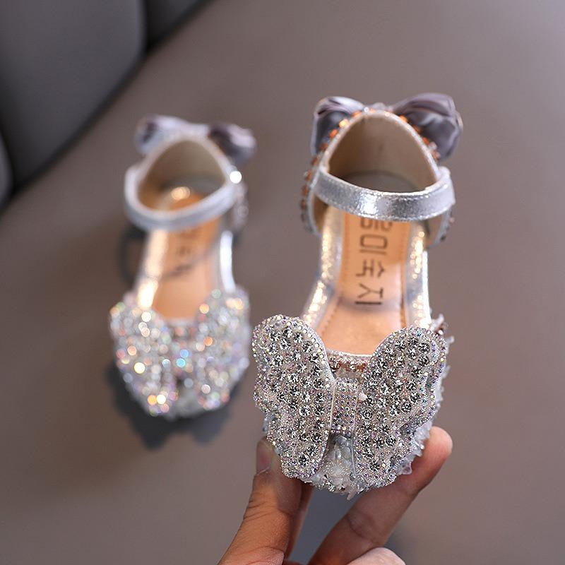 Summer New Style Korean Rhinestone Bowknot Girls' Sandals, Princess Shoes, Children's Shoes, Spring Style Girls' Leather Shoes, Trendy