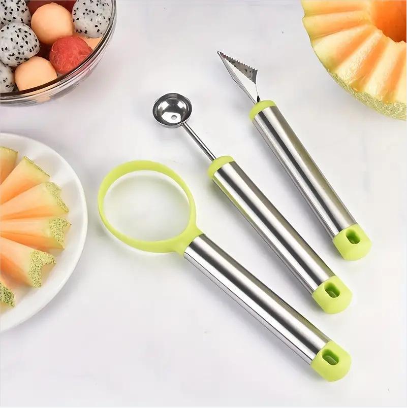 3Pcs/set Stainless Steel Fruit Tool Set Watermelon Ball Scoop Apple Corer Remover Fruit Carving Knife Fruit Pulp Separator Tools