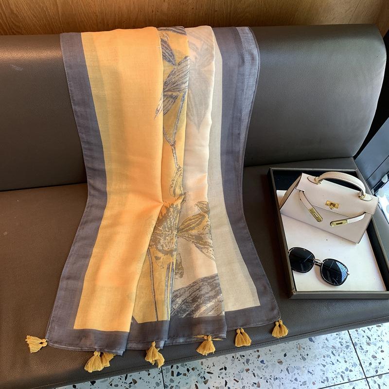 Women'S Four Seasons Flower Balinese Yarn Long Air-Conditioned Room Shawl Exterior Scarf Cloak Thin Shawl
