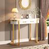 Console Table, Hallway Table 2 Drawers, Narrow Sofa Table, Side Table, Living Room, Hallway, Metal Frame, 100cm, White & Gold