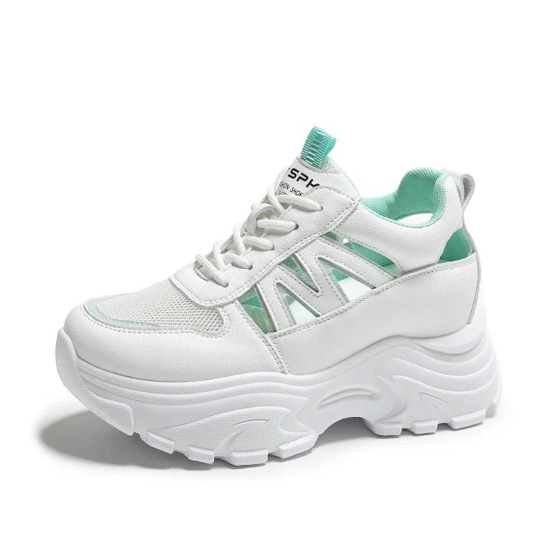 

Fashion Lace-up Mesh Chunky Heel Women s Jogging Sneakers Hollow Vulcanize Shoes Female Summer Solid Woman s Sandals Outdoor Trainers 35 зелёный