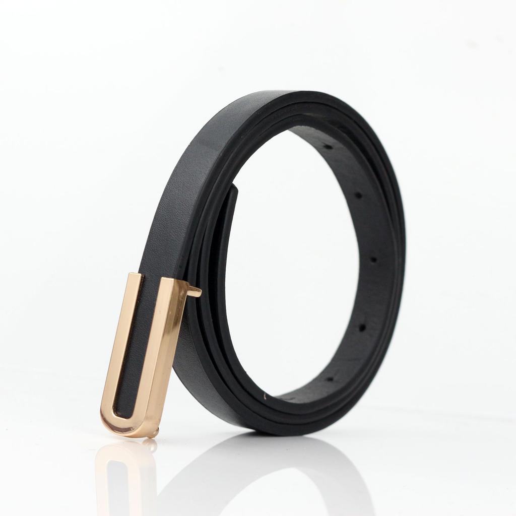 Versatile Black Cowhide Thin Leather Belt for Women: Simple Korean Style Decorative Waist Accessory for Dresses and Suits.