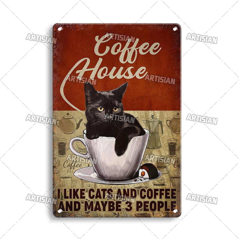 Artisian Coffee Metal Plaque Cute Animal Tin Sign Drinking Funny Decorative Plate Wall Decor Garage Bar Pub Club Hotel Cafe