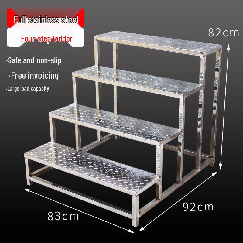 Stainless Steel 4-Step Height-Adjustable Ladder Footstool for Household & Hospital Use
