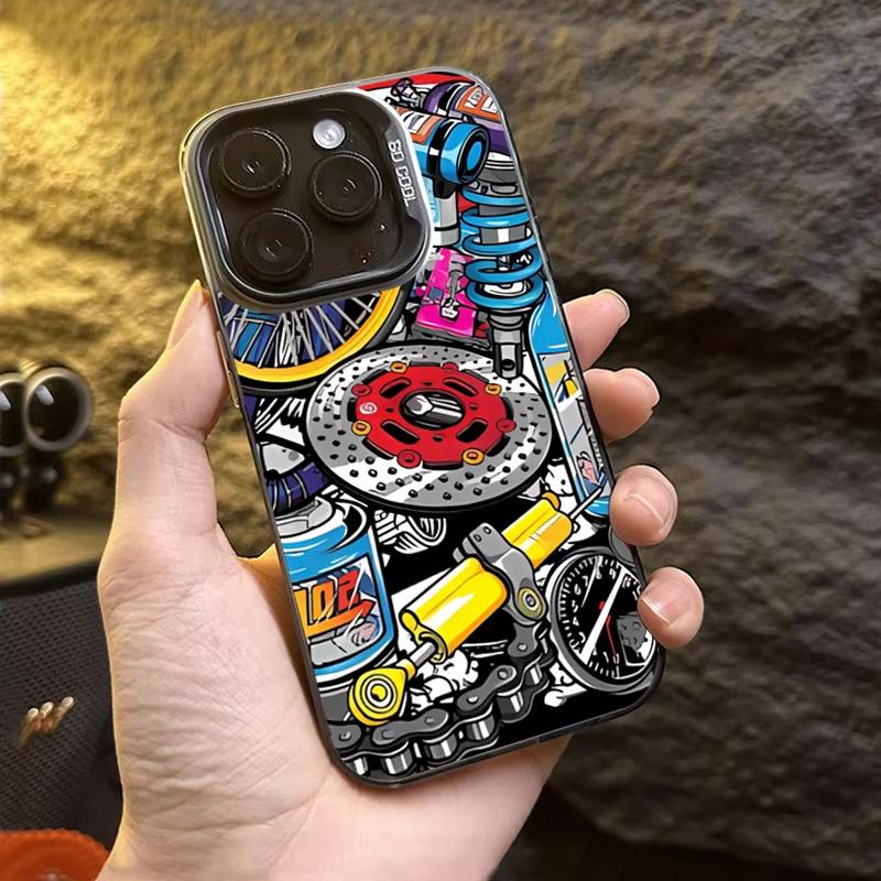 Mechanical Gear Pattern Electroplate Silver IMD Phone Case For iPhone 17 11 12 13 14 15 16 Pro Max 16E 7 8 Plus X XS XR SE Cover