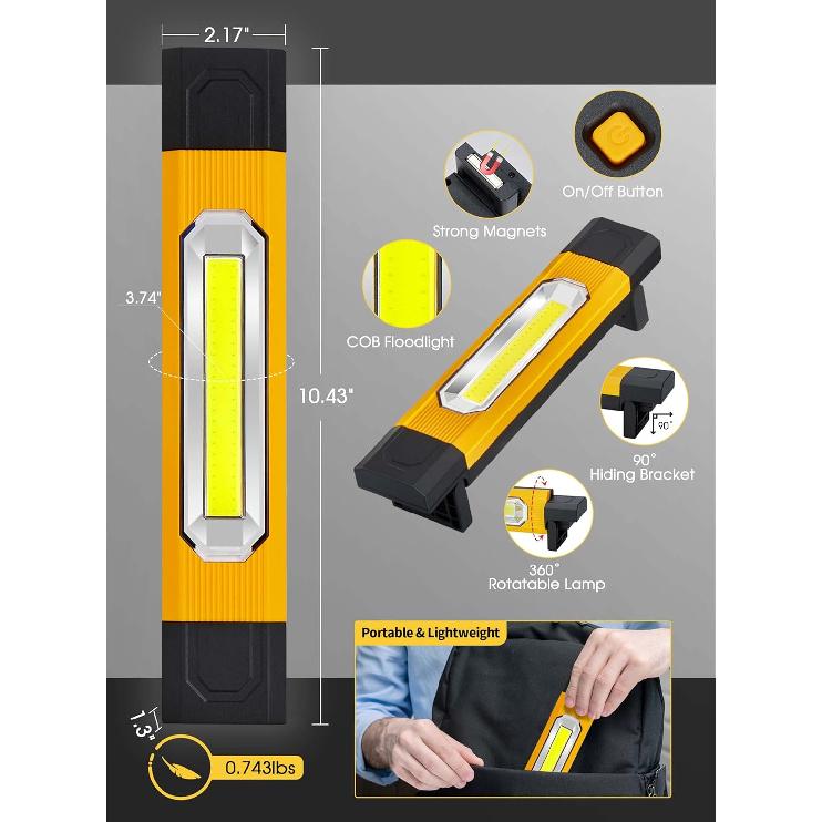 Work Light, 2800LM LED Work Light, Rechargeable Underhood Work Light, Magnetic Worklight, 3 Modes Bright Mechanic Light with Magnetic Base, Hook for