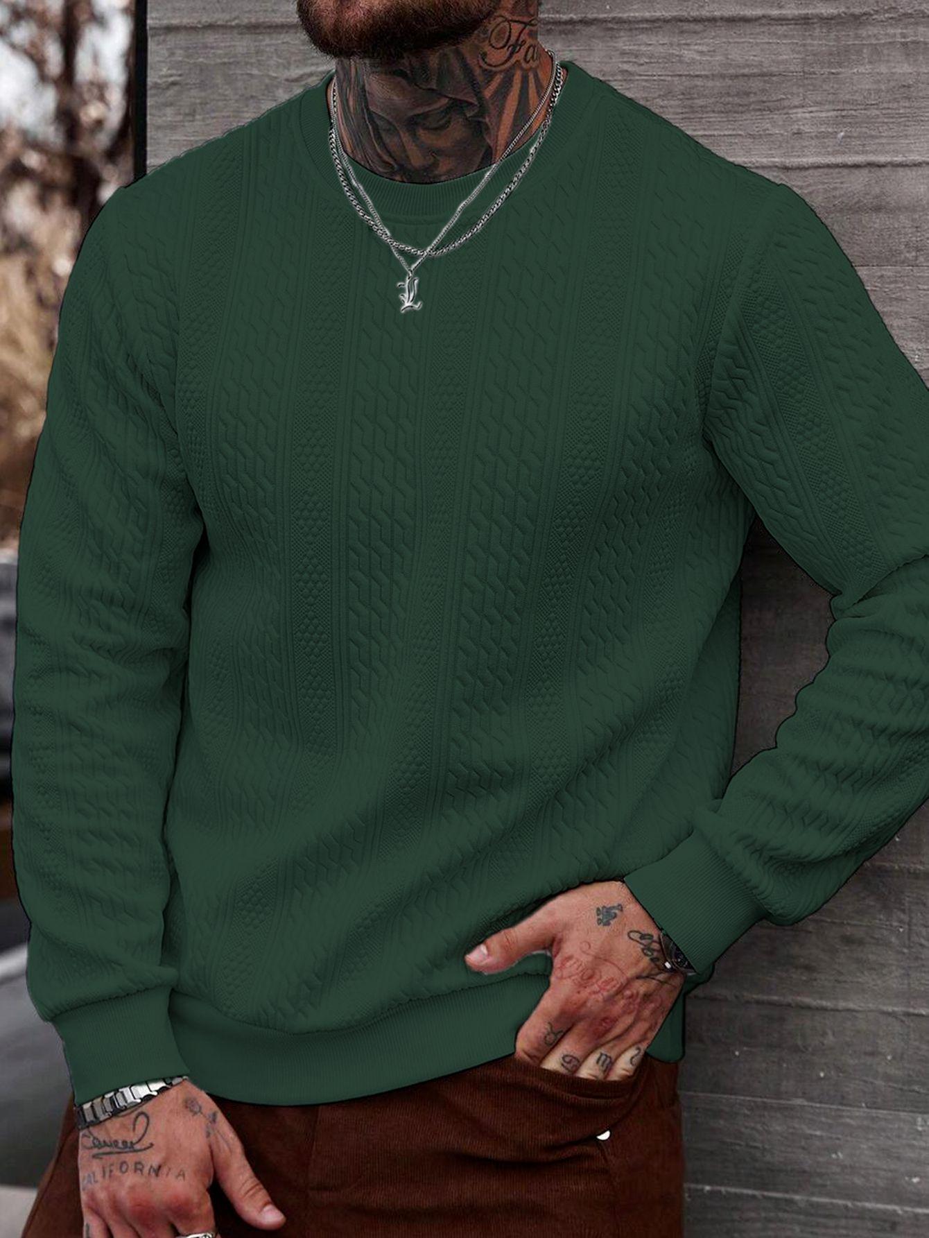

Autumn/Winter Trendy Men s Loose Jacquard Round Neck Casual Shirt Extra Extra Large зелений