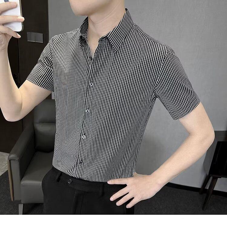 2024 Neformální kostkovaná volná košile s klopami pro muže středního věku a mladé muže, Business casual módní bunda pro muže