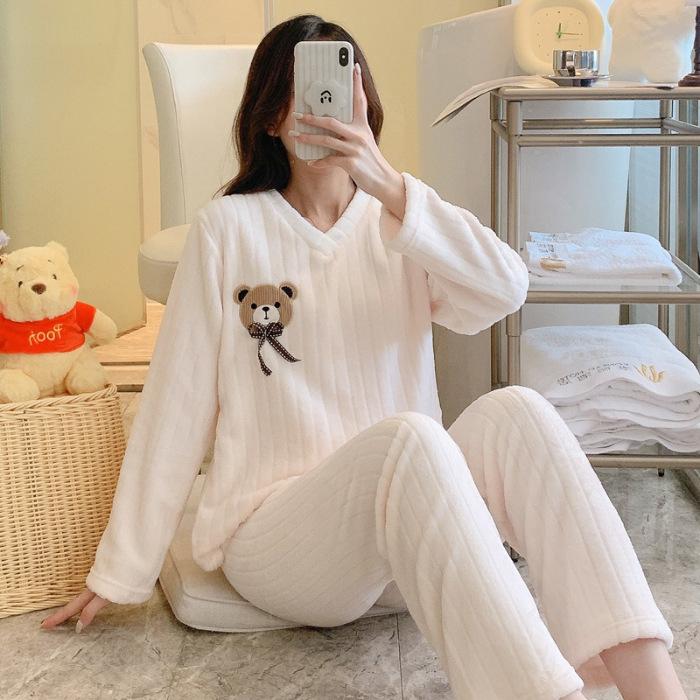 

Осенне-зимняя женская теплая пижама, домашний комплект, полотенце для лица, милый медведь, для девочек, для отдыха, для студентов, домашняя теплая пижама, домашний комплект M белый