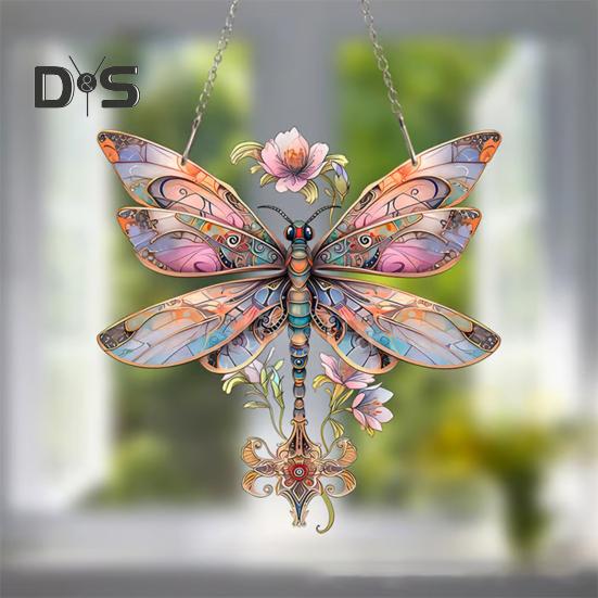 Dragonfly Sun Catcher acrilic agățat ornament colorat Dragonfly fereastră Suncatcher cu lanțuri metalice pentru decor de grădină de casă verandă