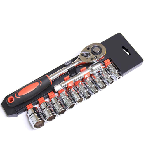 12-Piece Hex Socket Wrench Set with 6.35mm (1/4") Drive, for Vehicle Maintenance and Repair, Cars and Motorcycles, Includes Holder (Small)