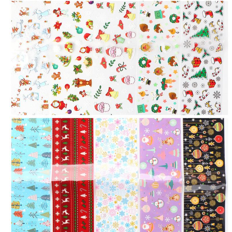 10 Sheet Winter Xmas Nails Transfer Foil Christmas Santa Claus Elk Colorful Starry Sky Paper DIY Stickers for Manicure Tips