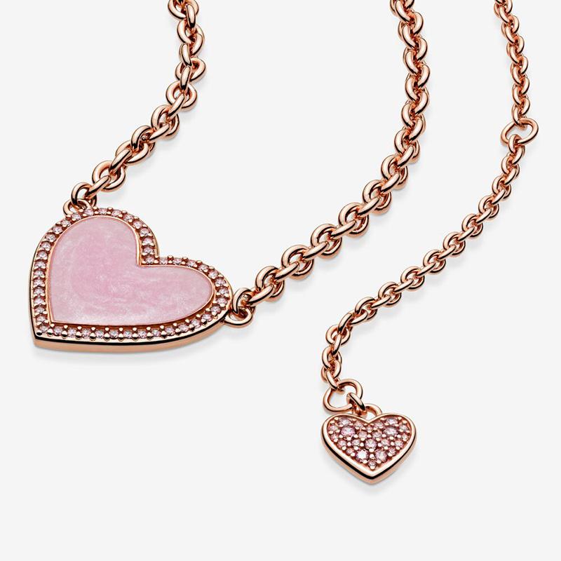 100 copper new Pink Swirl Wishbone Heart Collier Necklaces Ideal For Women Brand Authentic Band Necklaces Jewellery Gift