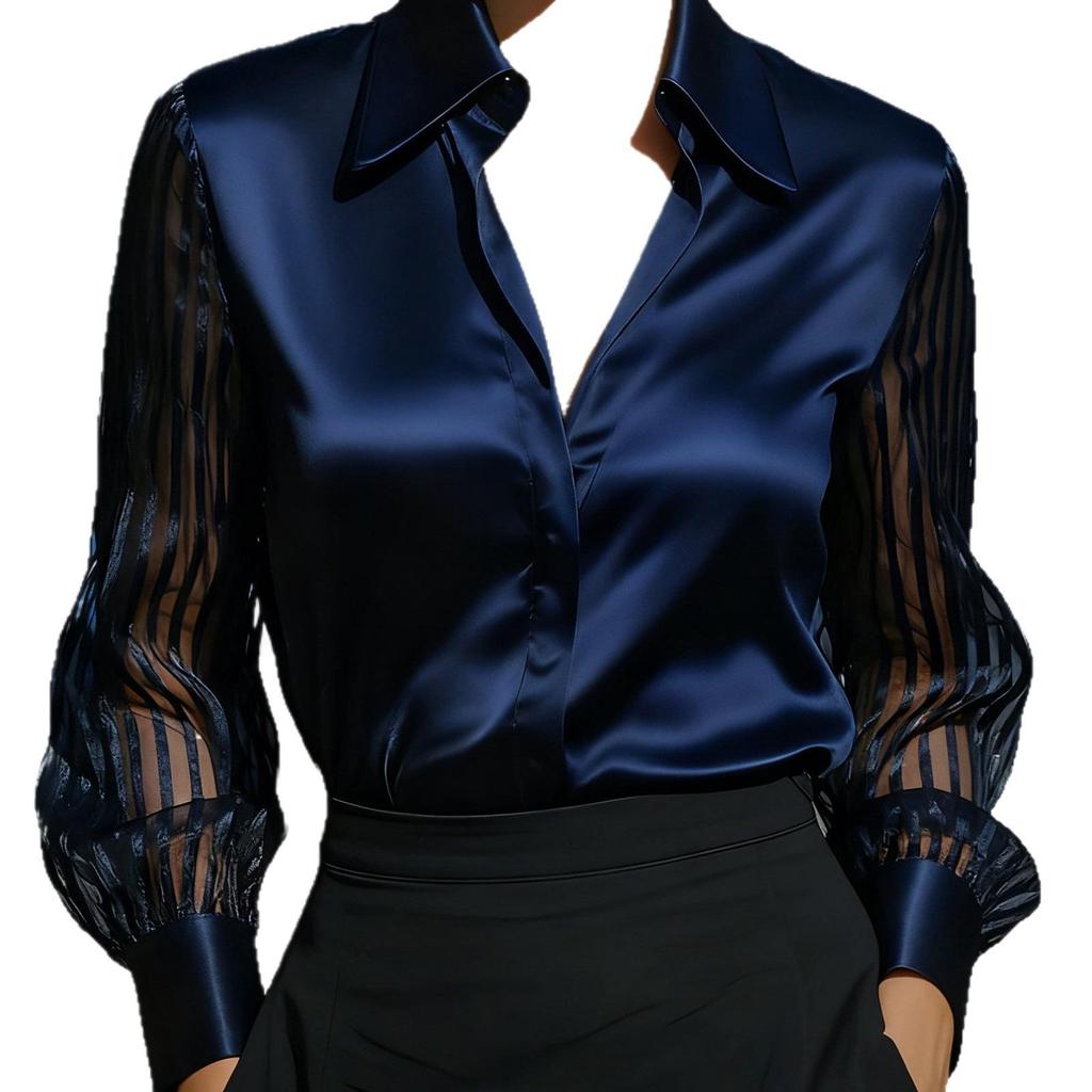 Women's Autumn Solid Color Satin Long Sleeve Shirt