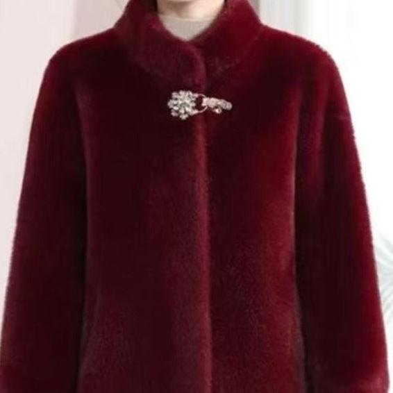 

Куртка из искусственного меха норки для матерей среднего и пожилого возраста, утолщенное новое пальто осенне-зимней моды со стойкой S recommends 80-50kg