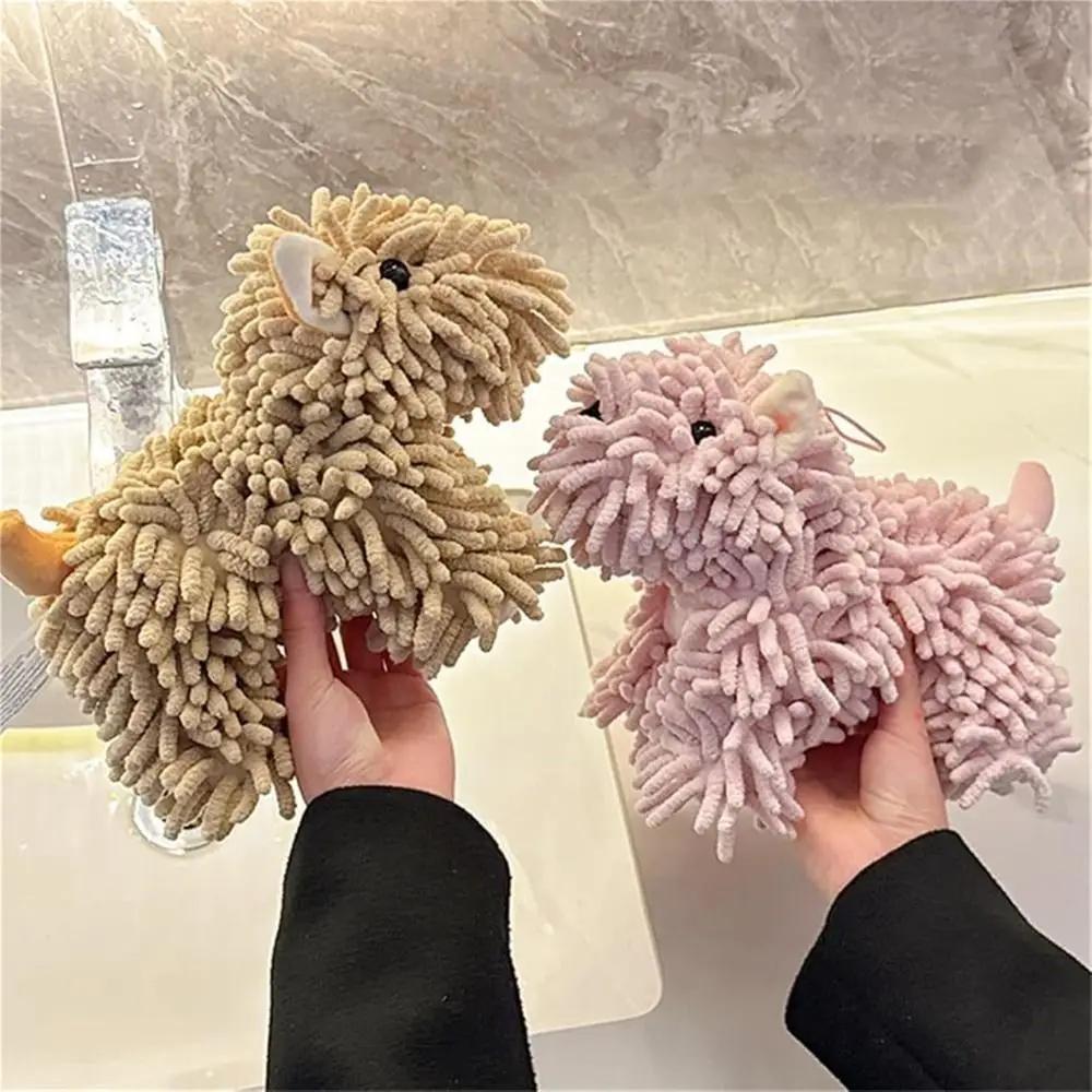 New Soft Puppy Chenille Hand Towel Hanging Fluffy Chenille Towel Dog Design Super Absorbent Funny Hand Towel