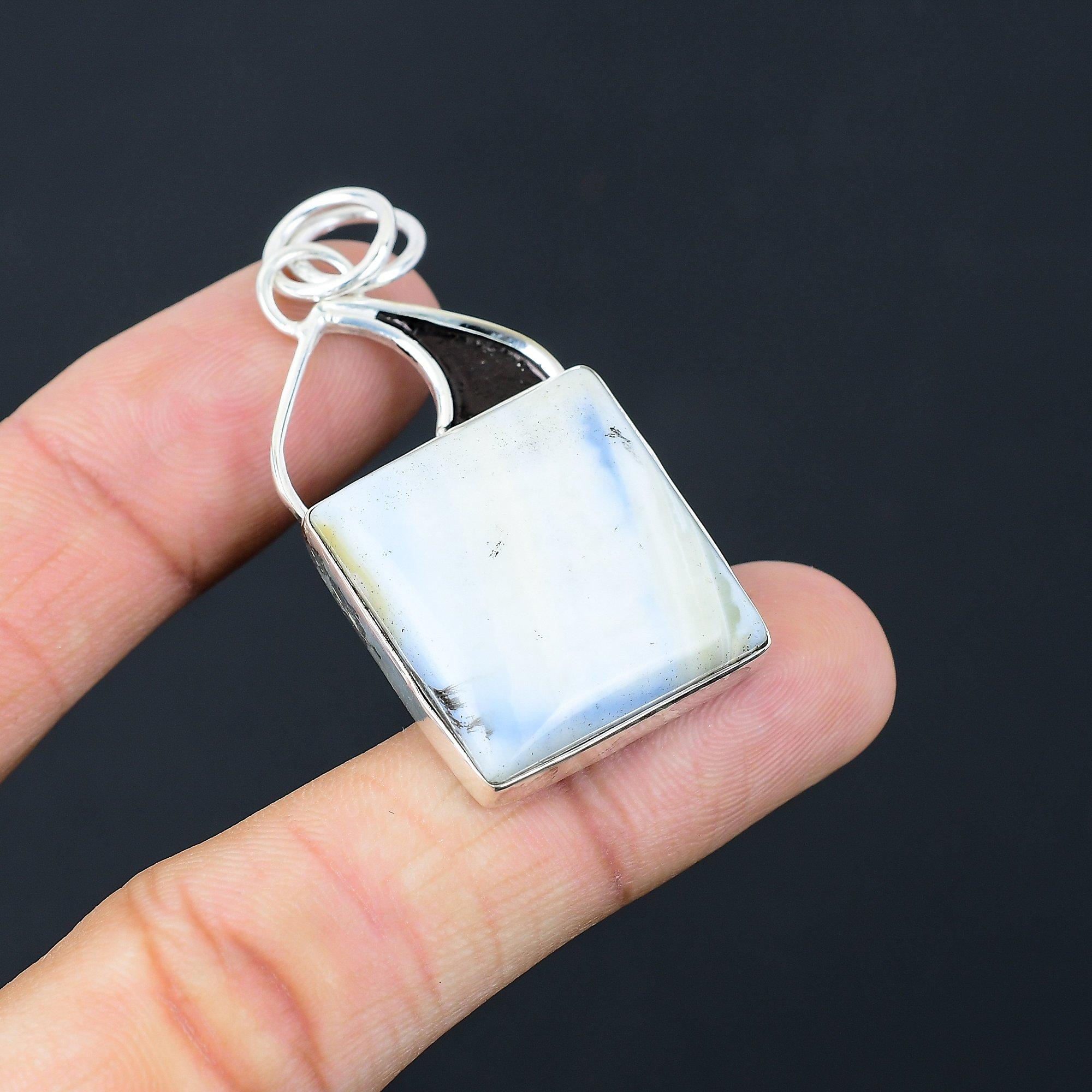 925 Sterling Silver Square Owyhee Blue Opal Stone Wedding Handcrafted Pendant