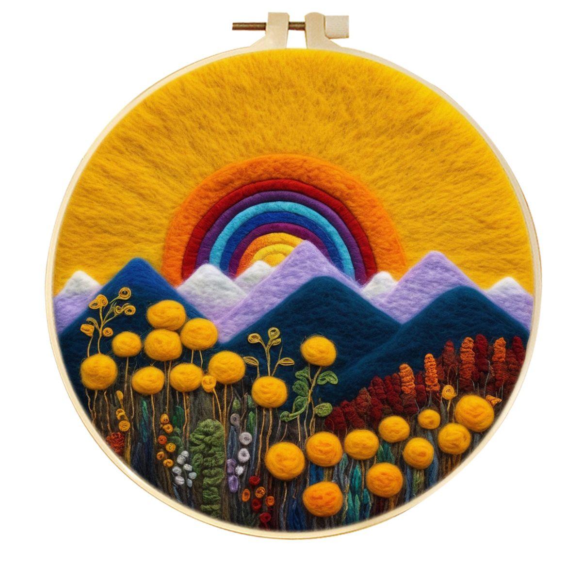 

CHENISTORY wool needle felting kit Embroidery frame Creative Landscape frame craft kit felt needle picture gift for mom