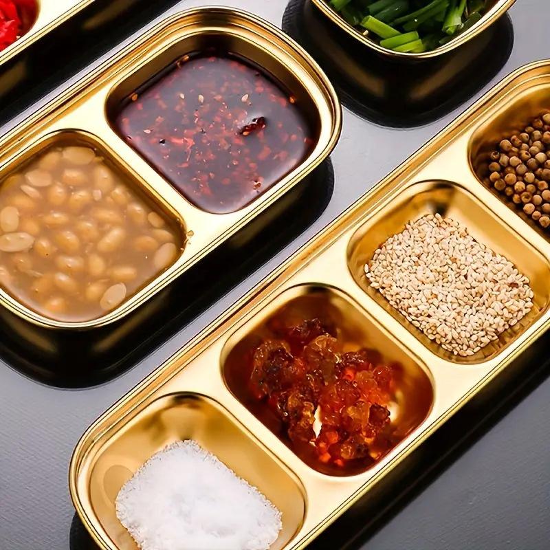 304 Stainless Steel 3 Grid Dip Tray Seasoning Sauce Seasoning Tray BBQ Restaurant Cutlery Hot Pot Seasoning Dish Dipping Dish