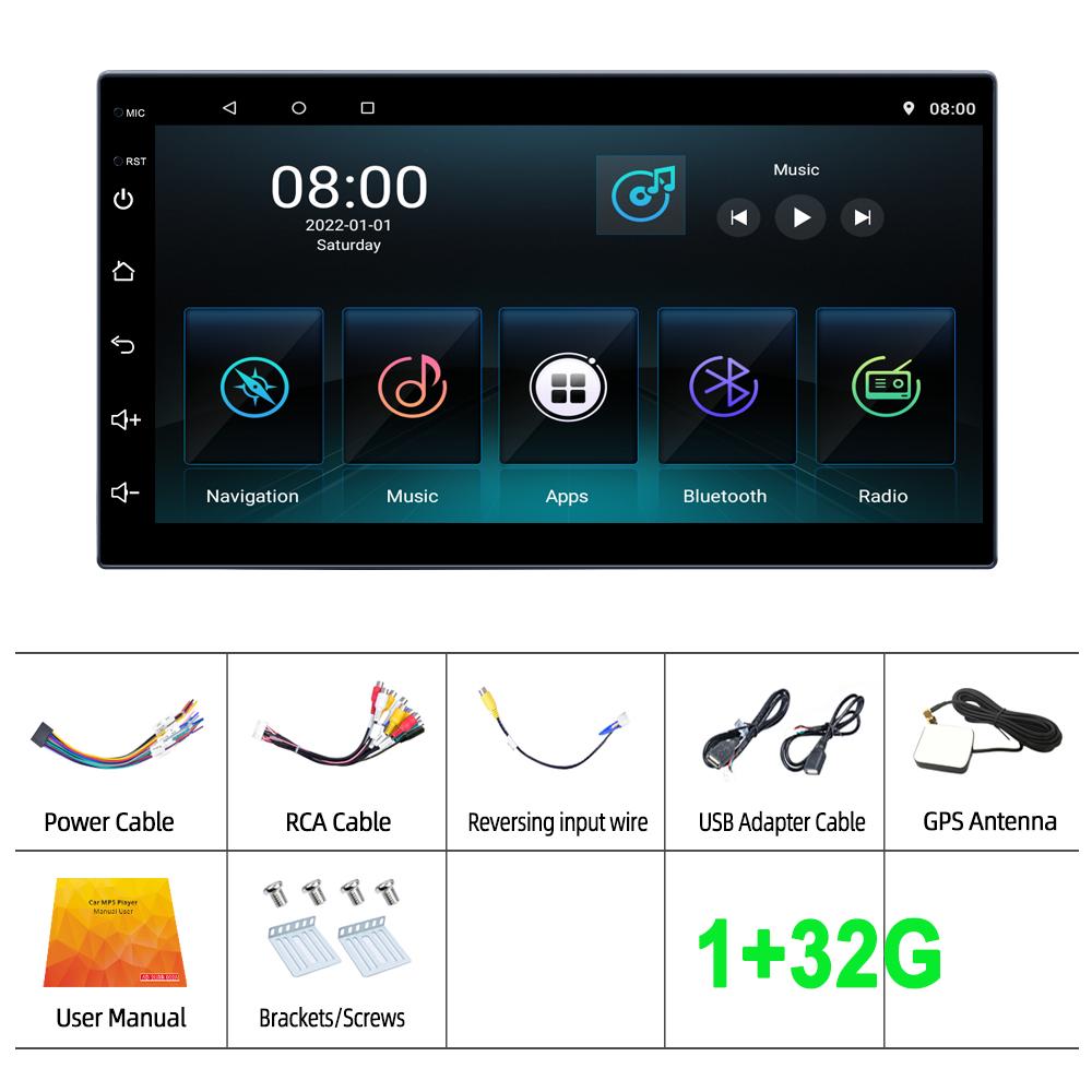 

2 Din 7 дюймов Andriod 11 Автомобильный мультимедийный плеер FM-стерео Поддержка GPS-навигации Bluetooth Автомобильная аудиосистема Wi-Fi USB FM Mirror Link HD 1-32G 7INCH 2 DIN