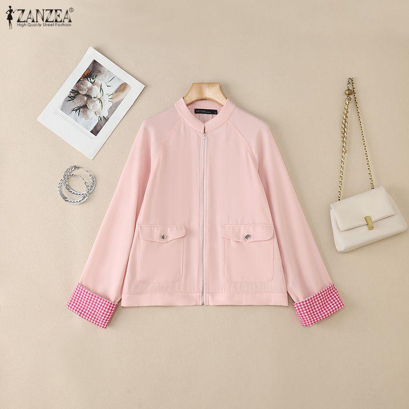 ZANZEA Frauen Casual Stehkragen Langarm Dünne Strickjacke Outwear
