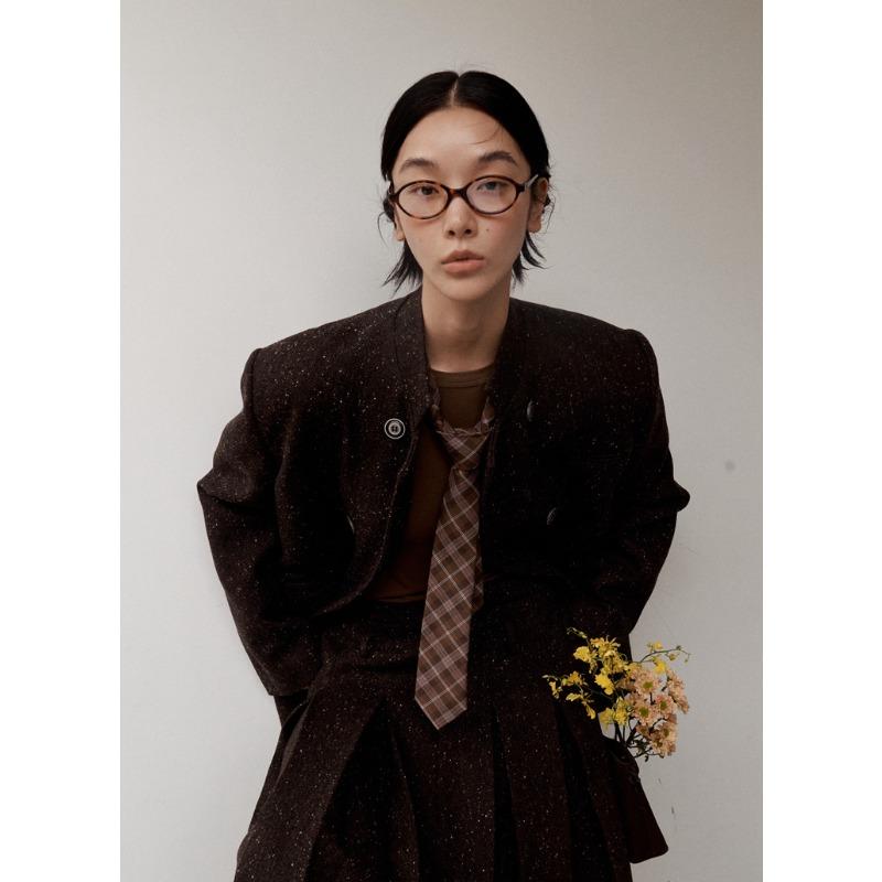 College Style Dot Wool Suit for Women Winter Gray Silhouette Thick Woolen Coat